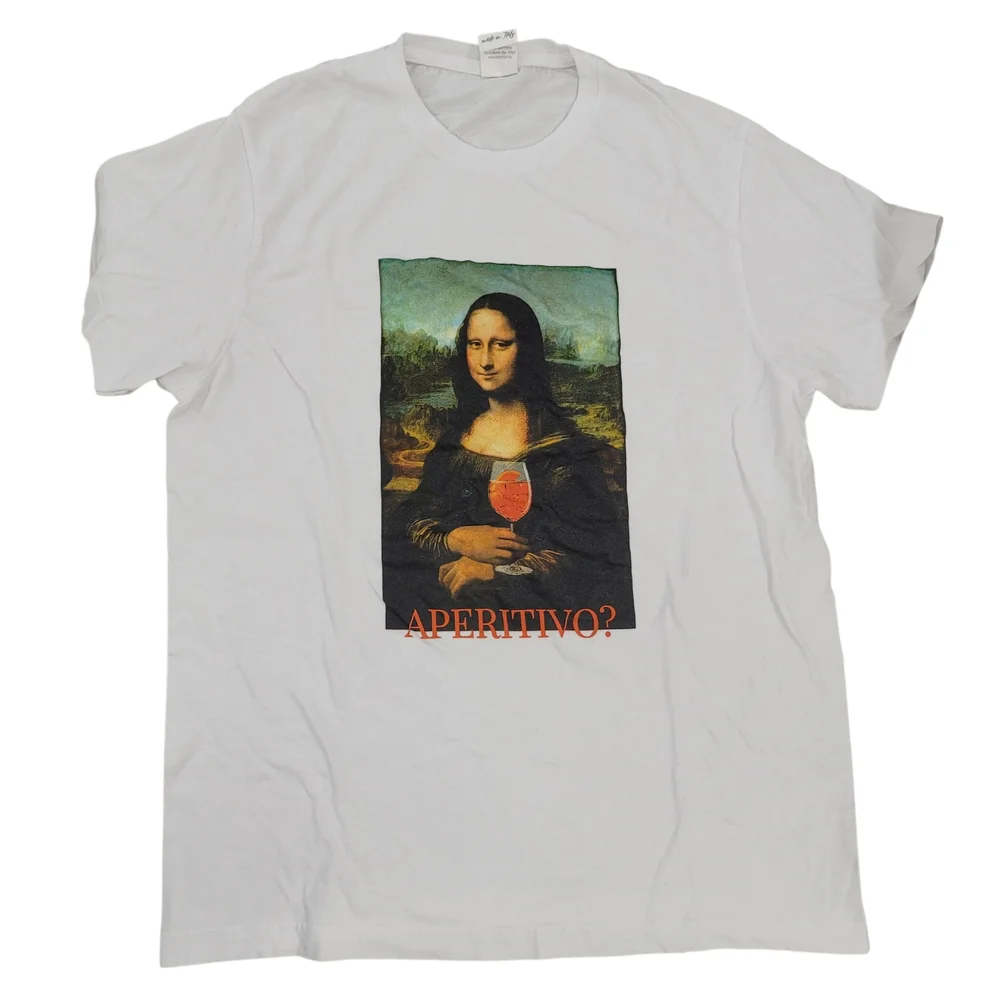 White Graphic T-Shirt with Mona Lisa Print - Picture 1 of 7